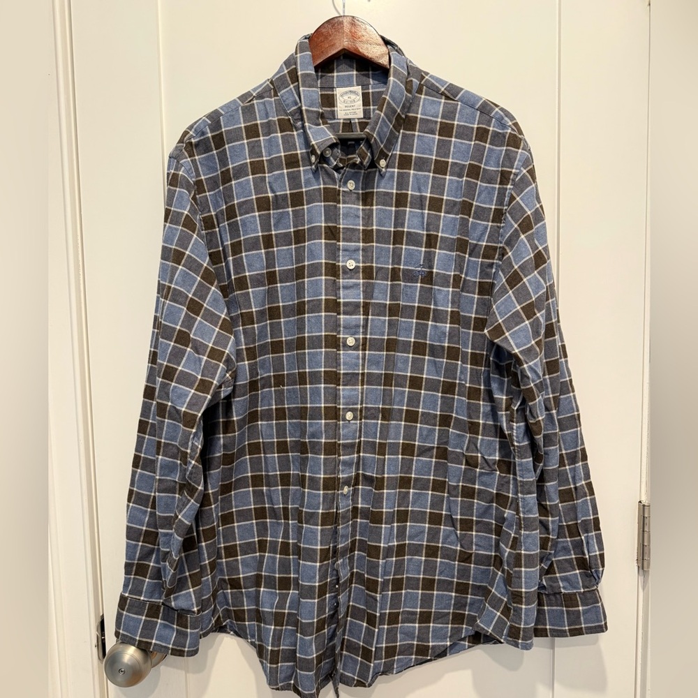 Brooks Brothers Blue and Brown Casual Button Down Shirt